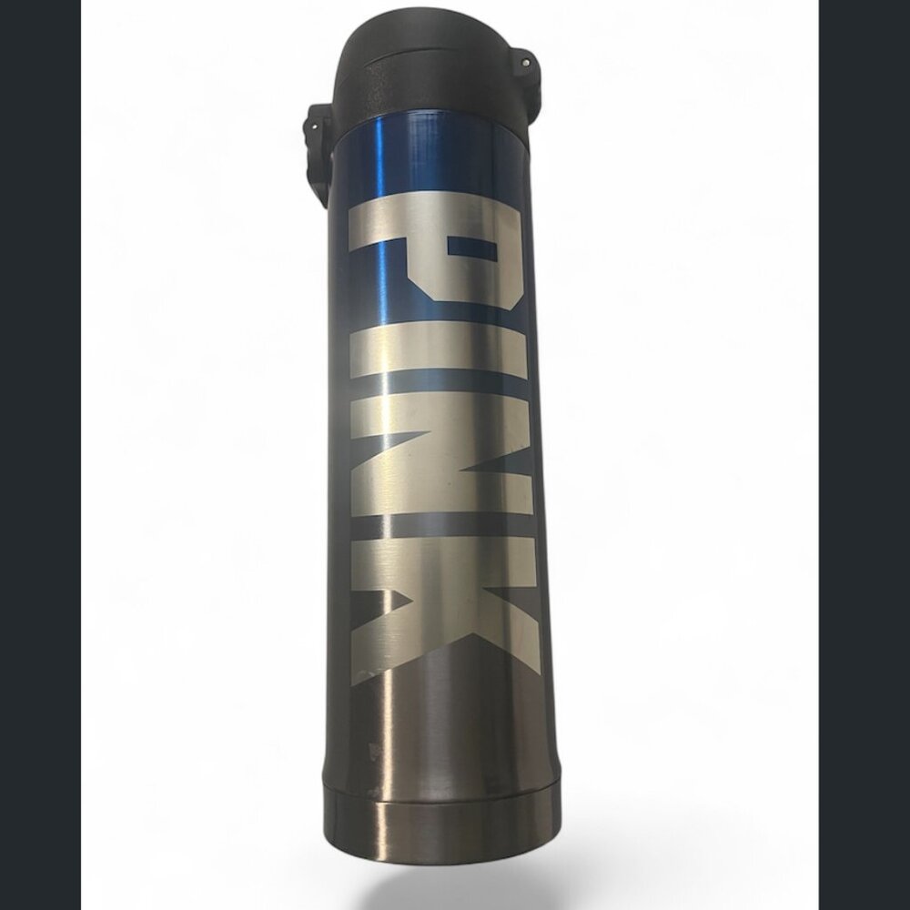 VICTORIA'S SECRET PINK Blue Silver Stainless Steel Insulated Travel Mug Thermos